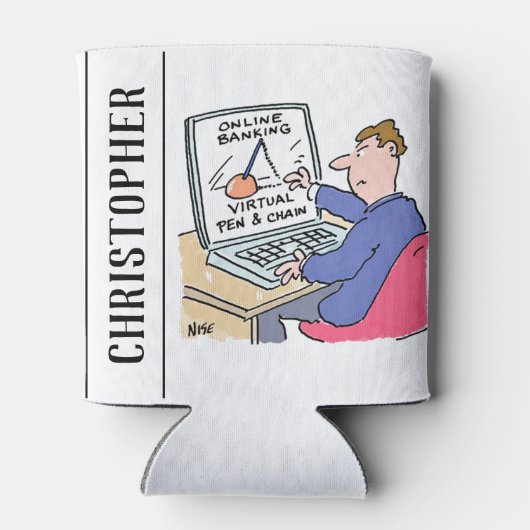 Am Computer Online Banking Funny Cartoon Dosenkühler (Rückseite)
