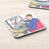 Am Computer Online Banking Funny Cartoon Getränkeuntersetzer (Linke Seite)