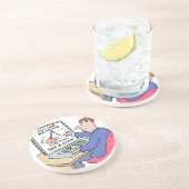 Am Computer Online Banking Funny Cartoon Getränkeuntersetzer (Seite)