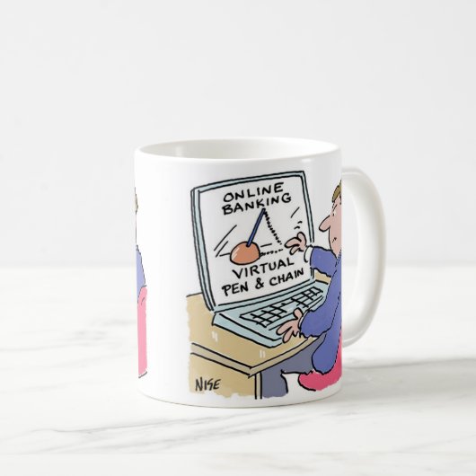 Am Computer Online Banking Funny Cartoon Kaffeetasse (VorderseiteRechts)