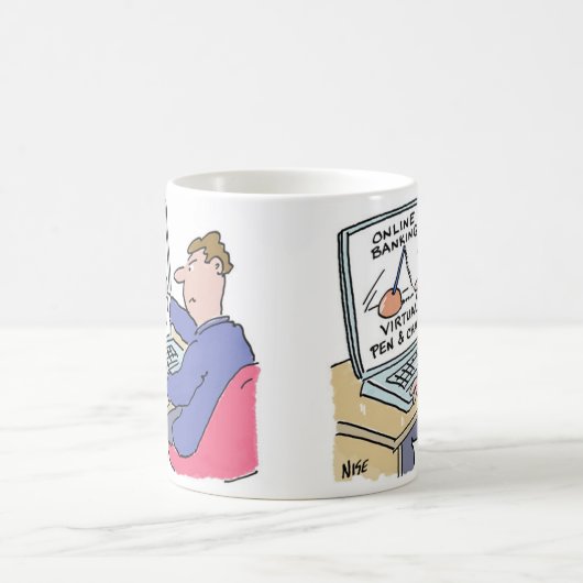 Am Computer Online Banking Funny Cartoon Kaffeetasse (Mittel)