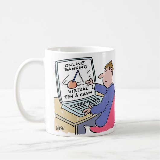 Am Computer Online Banking Funny Cartoon Kaffeetasse (Links)