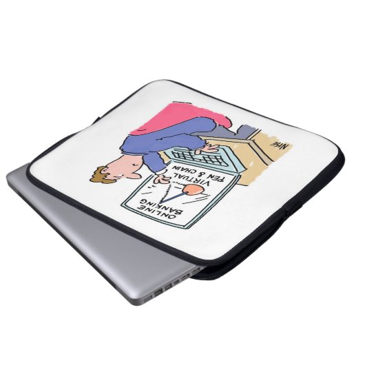 Am Computer Online Banking Funny Cartoon Laptopschutzhülle (Vorne Knopf)