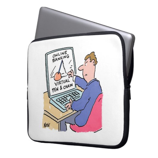 Am Computer Online Banking Funny Cartoon Laptopschutzhülle (Vorderseite Links)