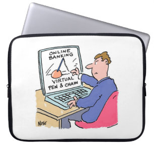 Am Computer Online Banking Funny Cartoon Laptopschutzhülle