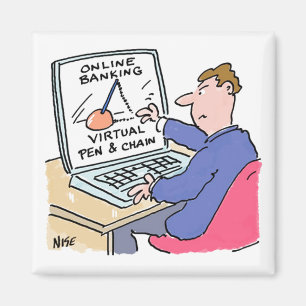 Am Computer Online Banking Funny Cartoon Magnet