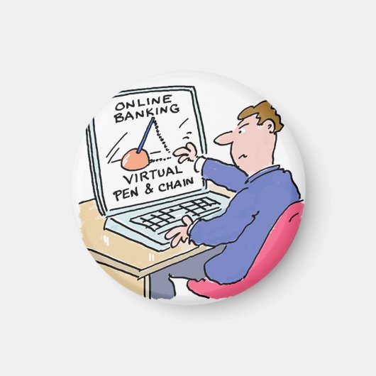 Am Computer Online Banking Funny Cartoon Magnet (Vorne)