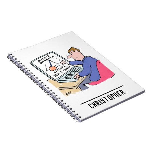 Am Computer Online Banking Funny Cartoon Notizblock (Rechte Seite)