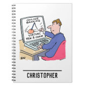 Am Computer Online Banking Funny Cartoon Notizblock (Vorderseite)