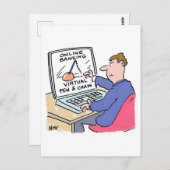 Am Computer Online Banking Funny Cartoon Postkarte (Vorne/Hinten)