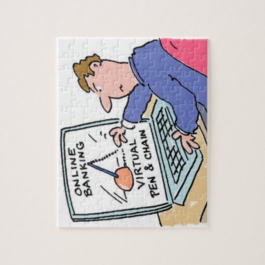 Am Computer Online Banking Funny Cartoon Puzzle (Vertikal)