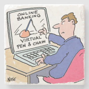 Am Computer Online Banking Funny Cartoon Steinuntersetzer
