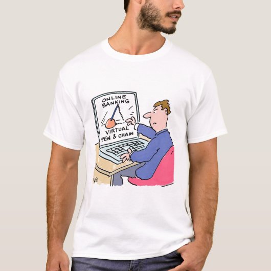 Am Computer Online Banking Funny Cartoon T-Shirt (Vorderseite)