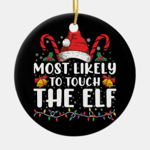 Am ehesten wird die Elf-Weihnachtsfamilie berührt Keramik Ornament