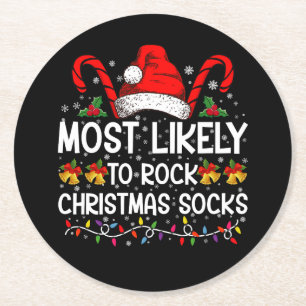 Am ehesten wird Weihnachten Socken Rock Funny Xmas Runder Pappuntersetzer