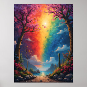 Am Ende des Weges befindet sich eine Regenbogenwel Poster