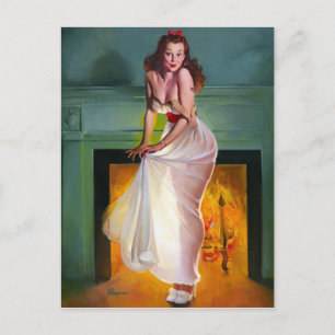 Am Feuer Pin Up Postkarte