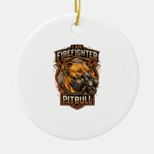 Am Feuerwehrmann Pitbull Hund Gasmaske Schild Keramik Ornament