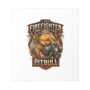Am Feuerwehrmann Pitbull Hund Gasmaske Schild Notizblock