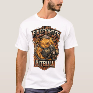 Am Feuerwehrmann Pitbull Hund Gasmaske Schild T-Shirt