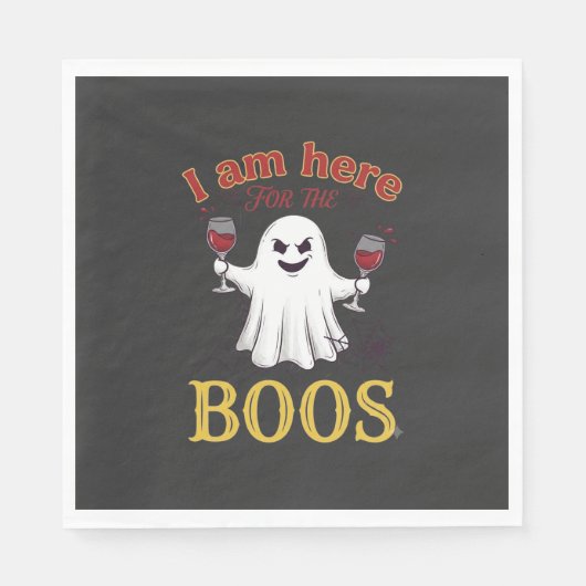 Am Here Boos Halloween-Geist-Weingläser Spinne W Serviette (Vorderseite)