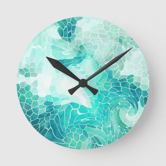 Am Meer, abstrakter Mosaikdruck. Runde Wanduhr (Vorderseite)