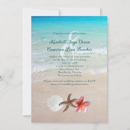Am Meer lädt die tropische Hochzeit in Urlaubsort Einladung (Vorderseite)