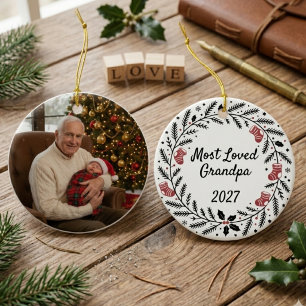 Am meisten geliebter Opa Kiefern-Kranz-Feiertagsfo Keramik Ornament