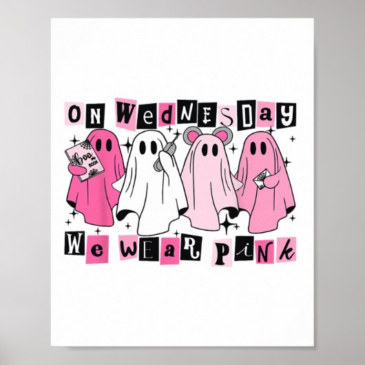Am Mittwoch tragen wir Niedliches Pink Ghost Hallo Poster (Vorne)