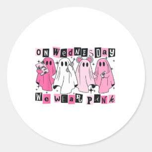 Am Mittwoch tragen wir Niedliches Pink Ghost Hallo Runder Aufkleber