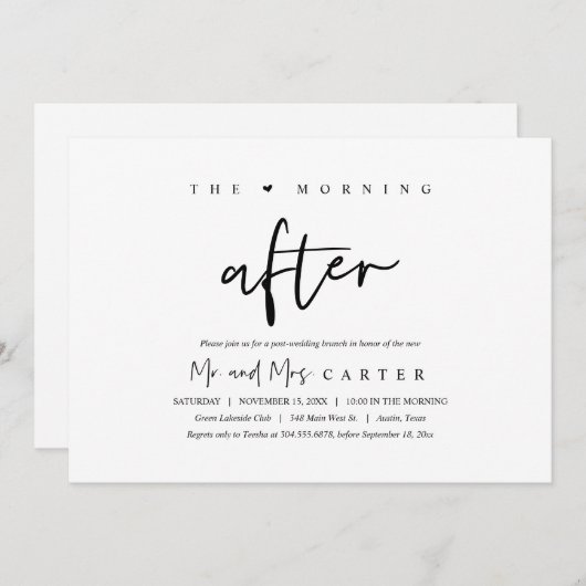 Am Morgen danach, nach der Hochzeitsfeier Einladung (Vorne/Hinten)