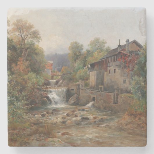 "Am Mühlenbach" (Von der Mill Stream) Steinuntersetzer (Vorderseite)