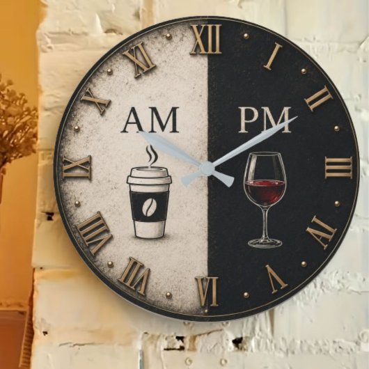 AM PM Coffee and Wine Große Wanduhr