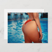 Am Pool Bikini Girl Foto Postkarte (Vorne/Hinten)