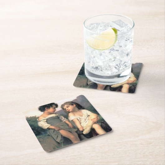 Am Rande des Baches, Bouguereau Rechteckiger Pappuntersetzer (Vor Ort)