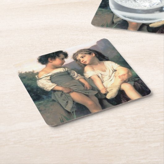 Am Rande des Baches, Bouguereau Rechteckiger Pappuntersetzer (angewinkelt)