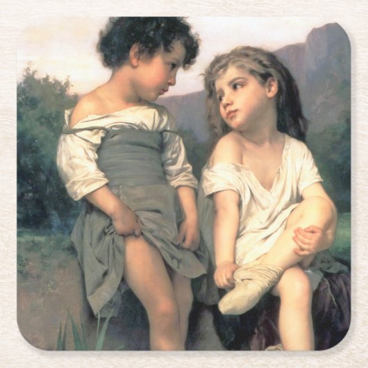 Am Rande des Baches, Bouguereau Rechteckiger Pappuntersetzer (Vorderseite)