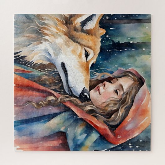 Am Rande eines Märchens: ein Mädchen und ein Wolf Puzzle (Horizontal)