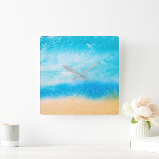 "Am Strand" Abstrakte Seidenmalerei Quadratische Wanduhr (Zuhause)