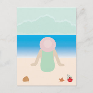 Am Strand auf dem Sand sitzen Postkarte
