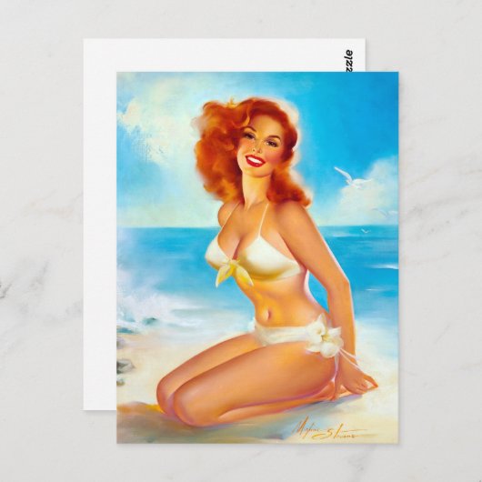 Am Strand-Button oben Postkarte (Vorne/Hinten)