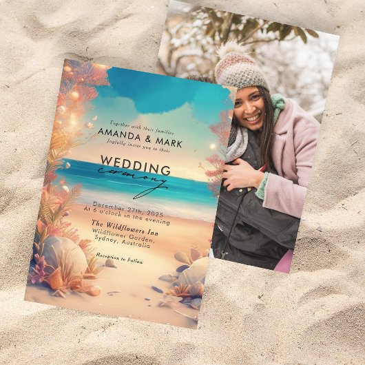Am Strand Coastal Nautical Foto Wedding Einladung
