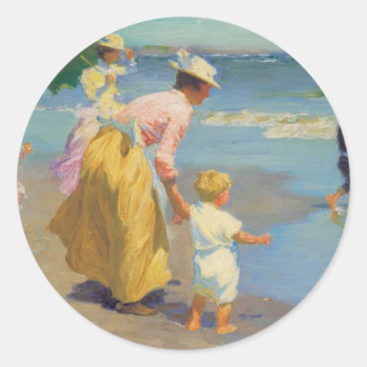 Am Strand - Edward Potthast Runder Aufkleber (Vorderseite)
