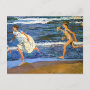 Am Strand entlang laufen von Joaquin Sorolla Postkarte