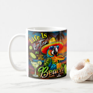 Am Strand gibt es einen tropischen Papagei. Kaffeetasse