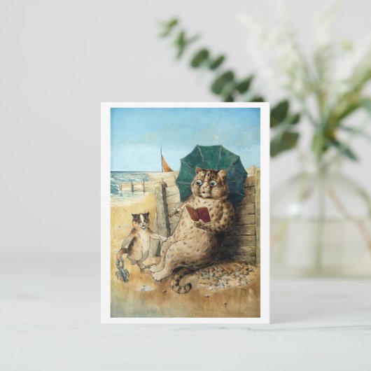 Am Strand, Louis Wain Postkarte (Stehend Vorderseite)
