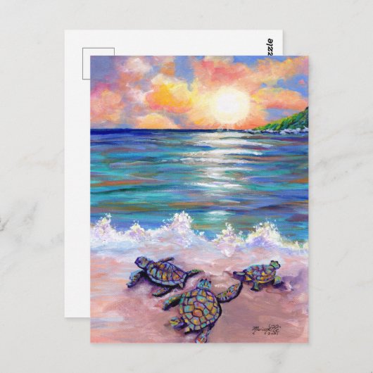 Am Strand mit Baby Sea Turtles Postkarte (Vorne/Hinten)