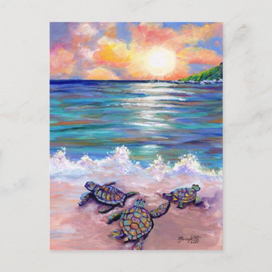 Am Strand mit Baby Sea Turtles Postkarte (Vorderseite)