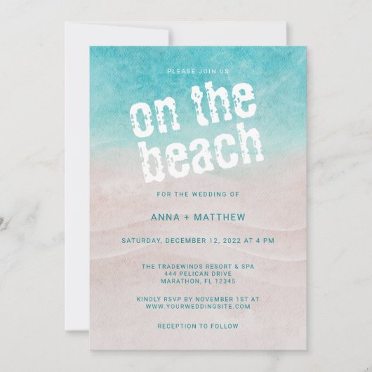 Am Strand mit tropischer Wasserfarbe Einladung (Vorderseite)