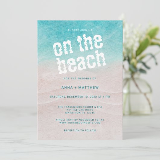 Am Strand mit tropischer Wasserfarbe Einladung (Stehend Vorderseite)